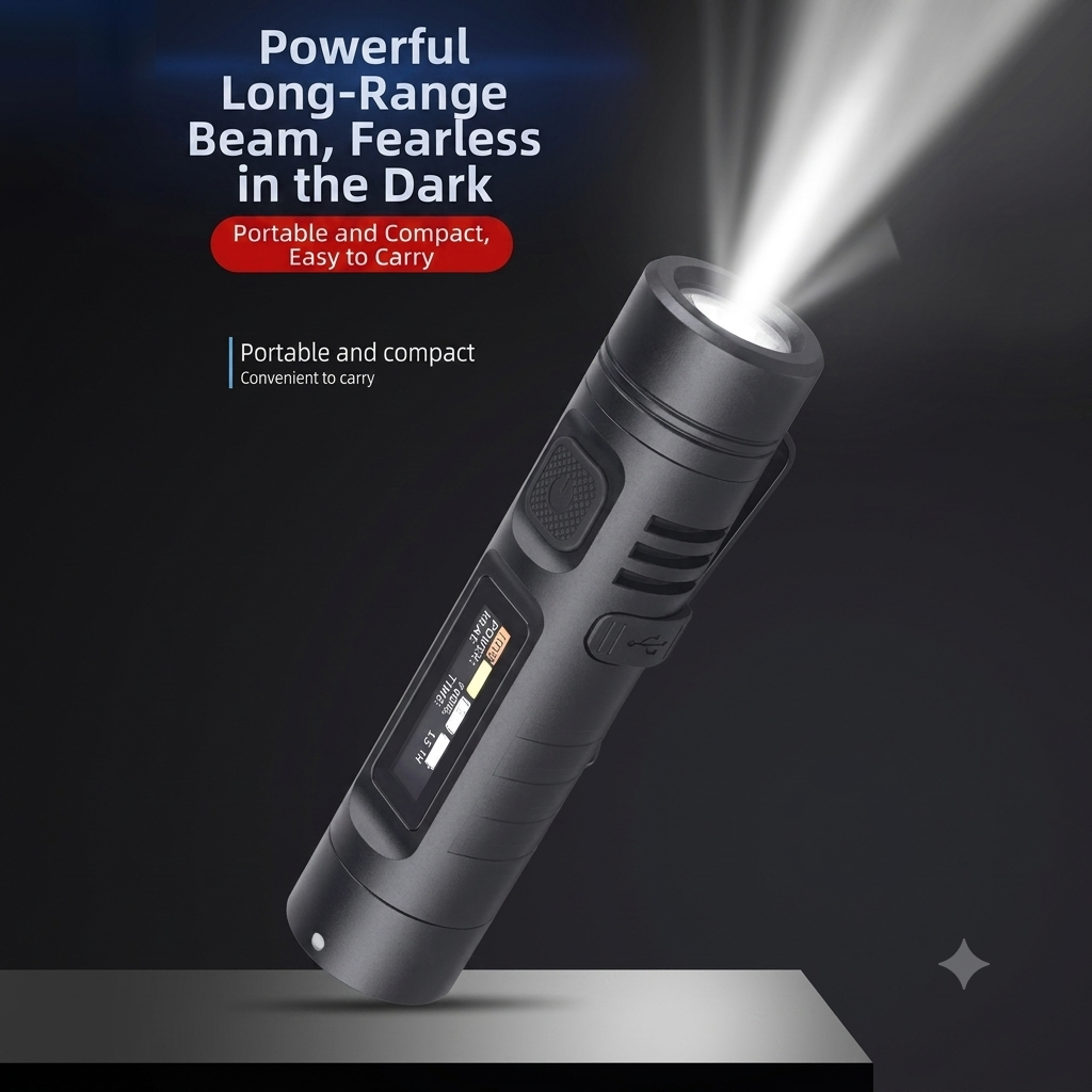 Multifunctional Mini Flashlight Keychain Made of Aluminum Alloy (Lighter + 8 Light modes)