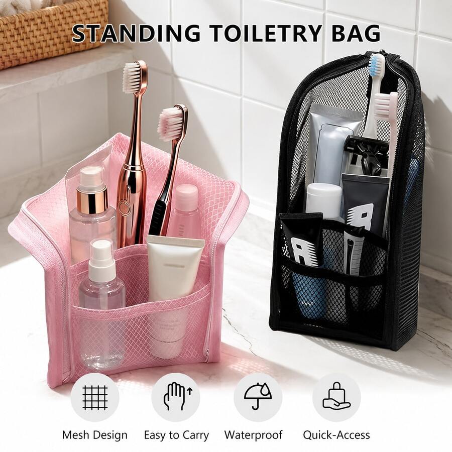 👝 Portable Stand-Up Toiletry Bag -  Ideal For Home, Dorm, Gym And Short Trips