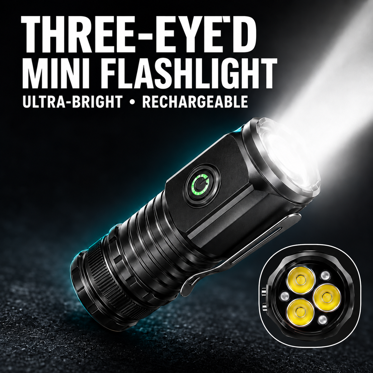 Three-Eyed Monster Ultra-Bright Mini Flashlight Rechargeable Torch (6 Light Modes + Lighter)