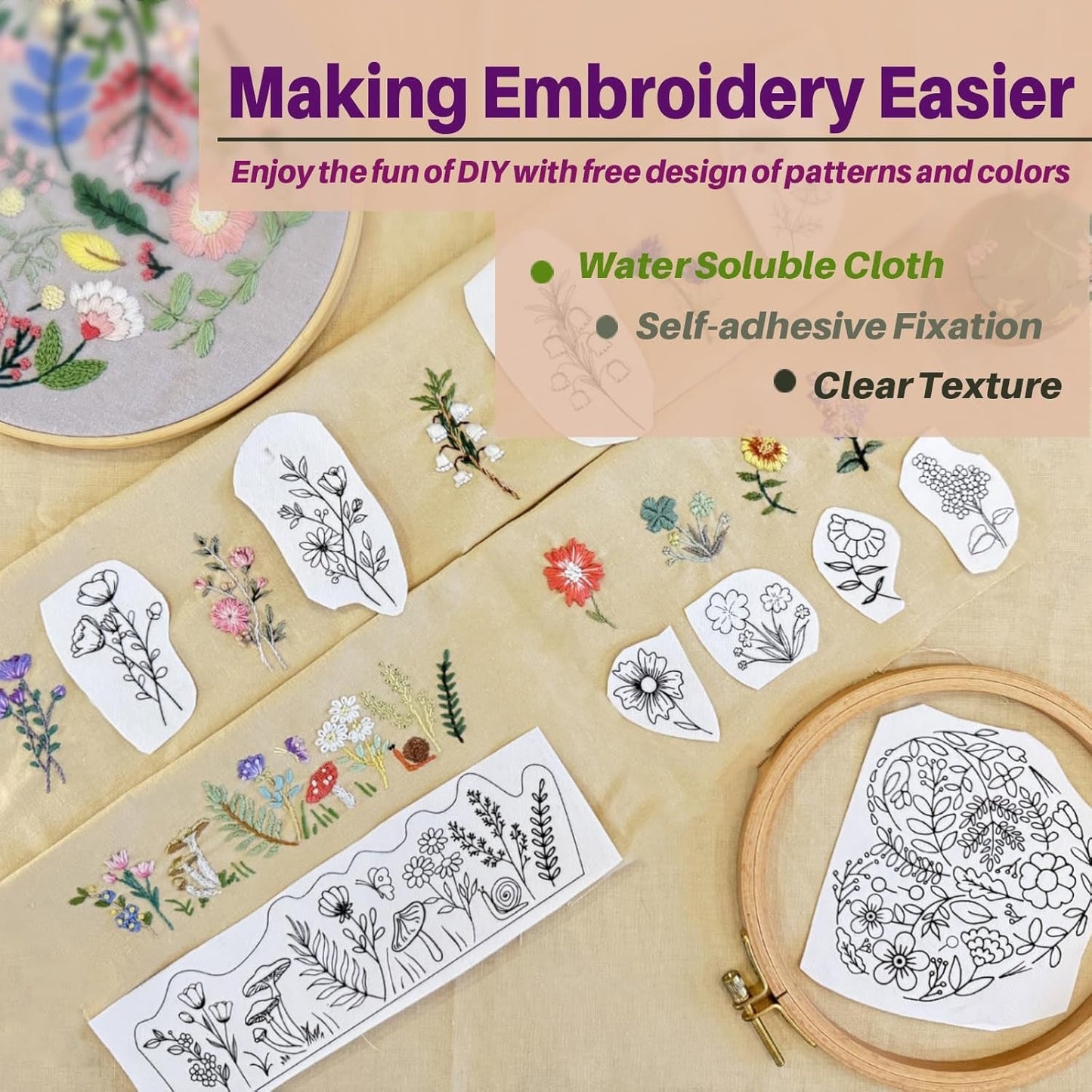 Stick and Stitch Water Soluble Embroidery Flower Patterns