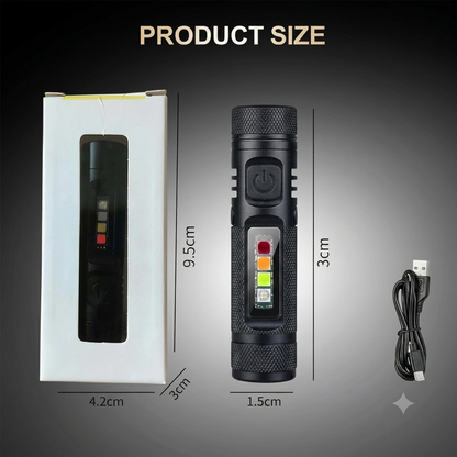 Multifunctional Mini Flashlight Keychain Made of Aluminum Alloy (Lighter + 8 Light modes)