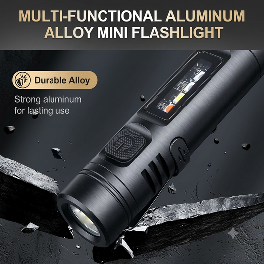 Multifunctional Mini Flashlight Keychain Made of Aluminum Alloy (Lighter + 8 Light modes)