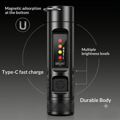 Multifunctional Mini Flashlight Keychain Made of Aluminum Alloy (Lighter + 8 Light modes)