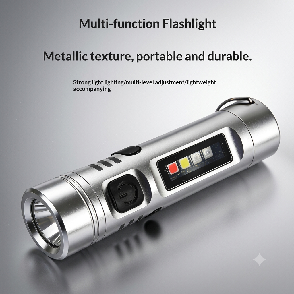 Multifunctional Mini Flashlight Keychain Made of Aluminum Alloy (Lighter + 8 Light modes)
