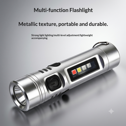 Multifunctional Mini Flashlight Keychain Made of Aluminum Alloy (Lighter + 8 Light modes)