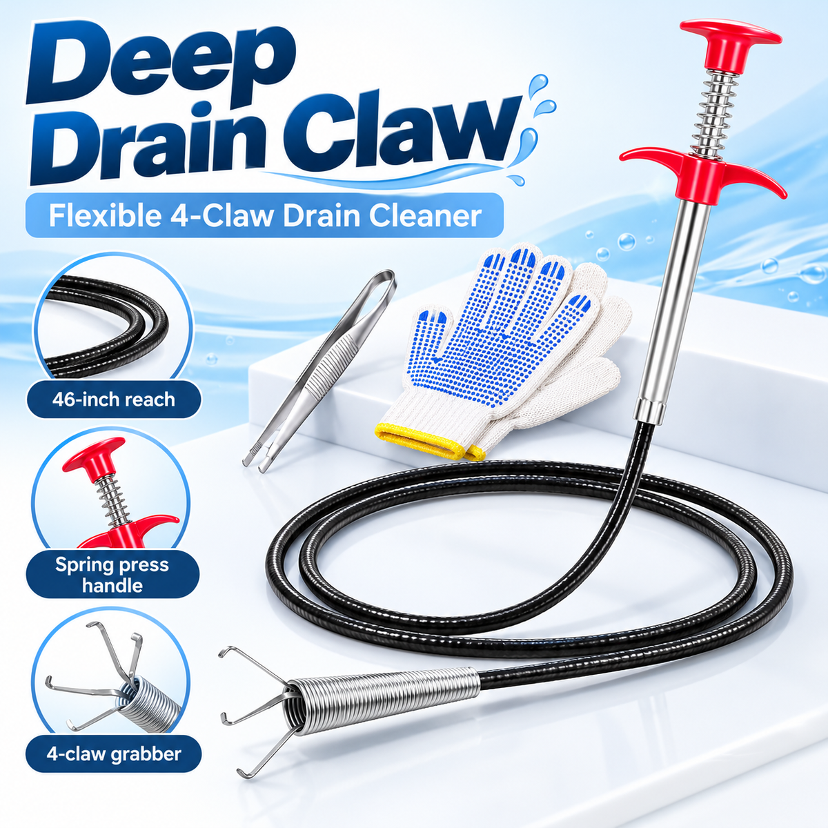 Flexible 4-Claw Grabber Tool for Drain & Pipe Cleaning