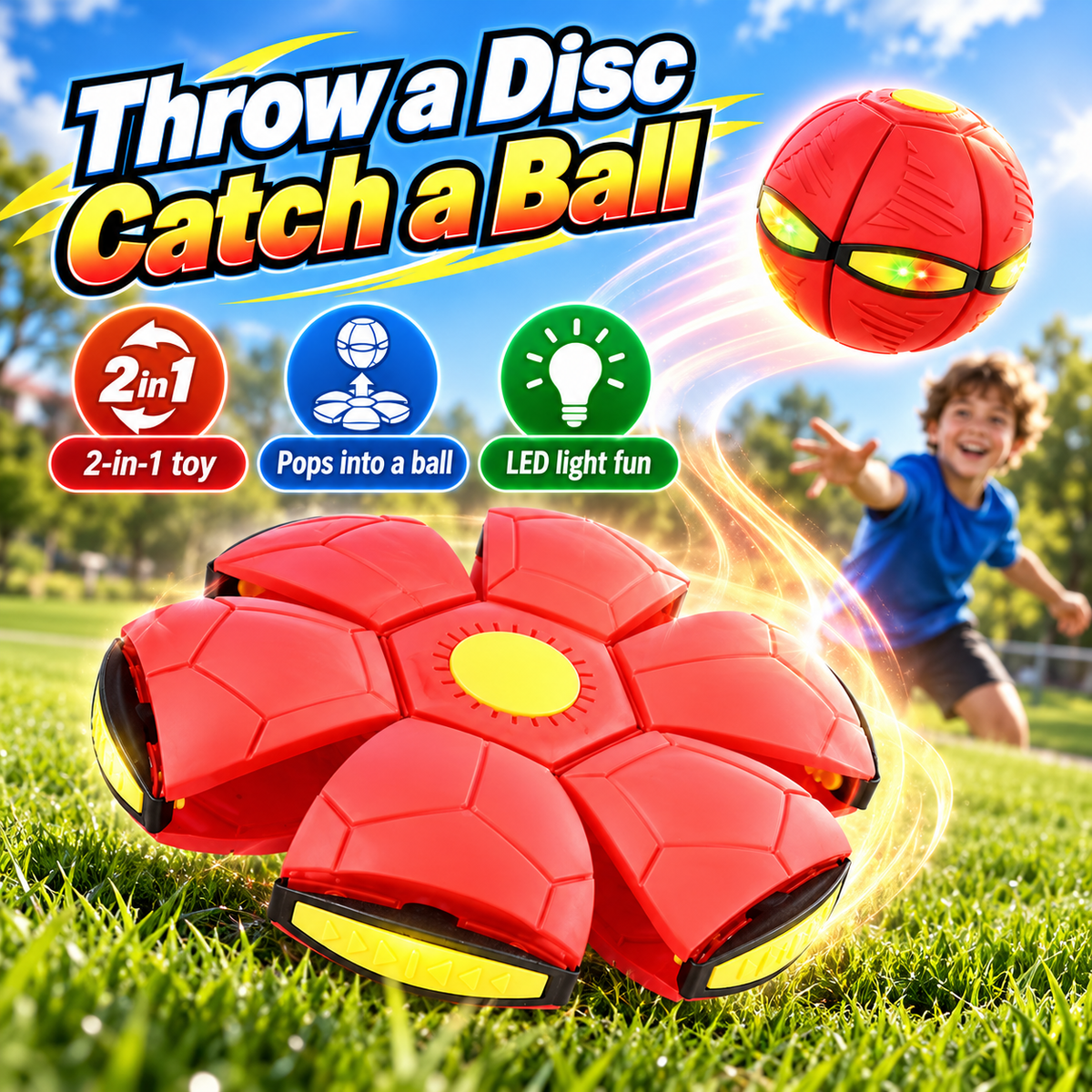 2-in-1 UFO Flat Throw Disc Ball For Kids