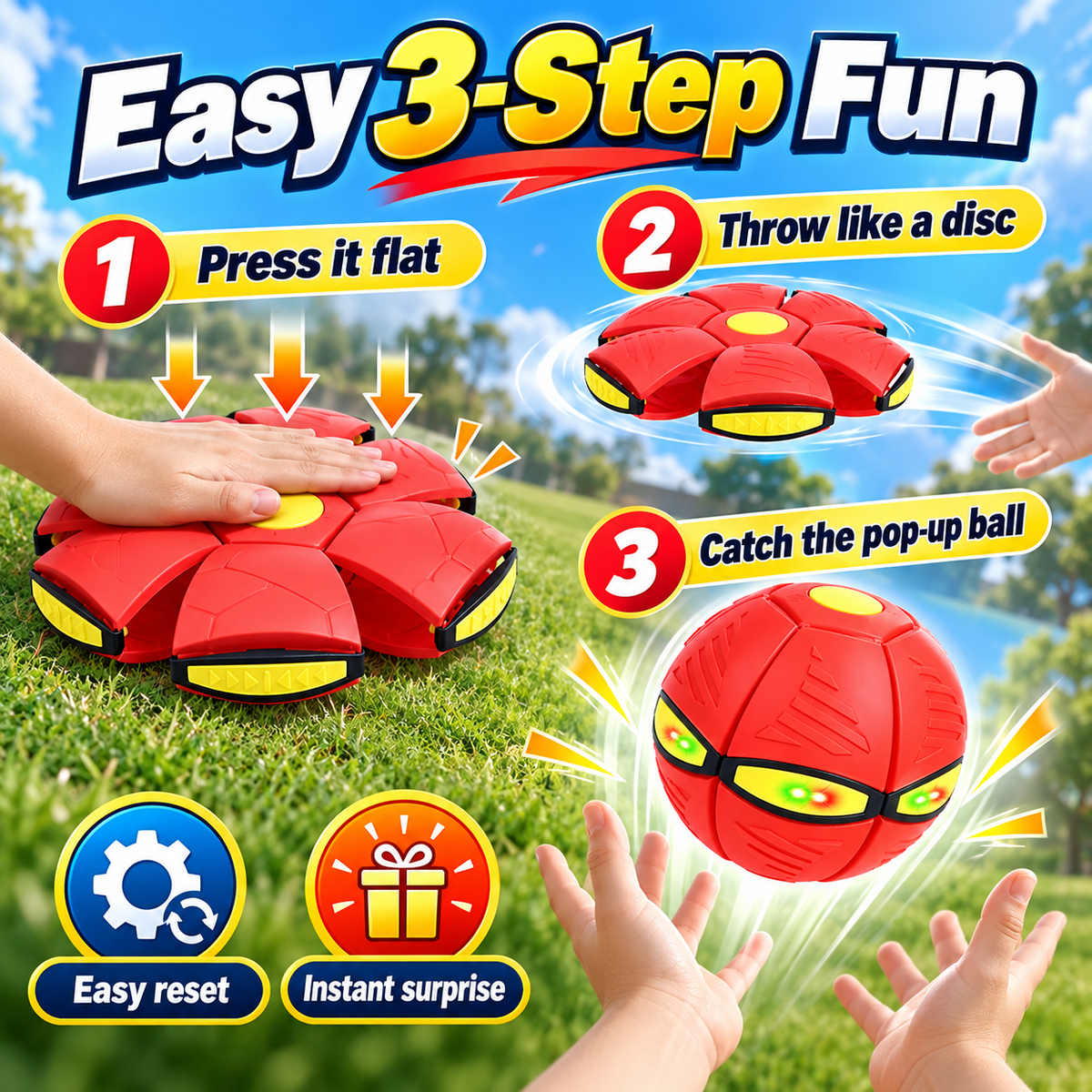 2-in-1 UFO Flat Throw Disc Ball For Kids