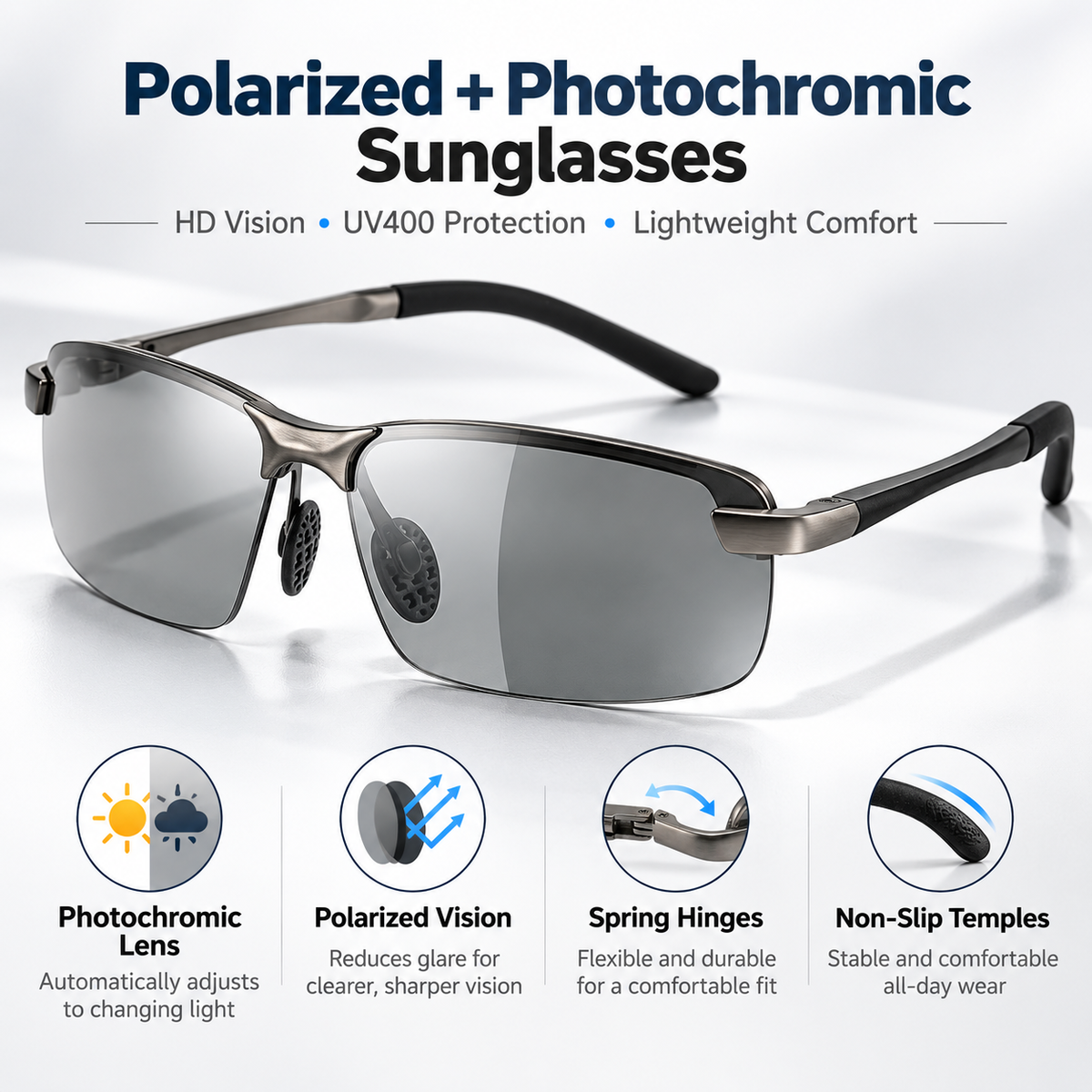 HD Polarized Photochromic Sunglasses UV400 Protection