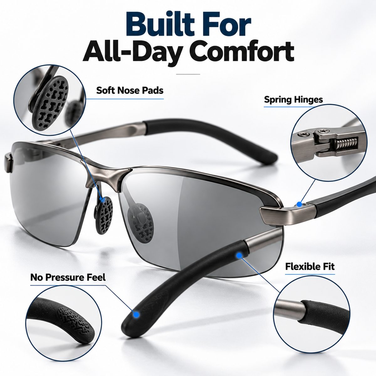 HD Polarized Photochromic Sunglasses UV400 Protection