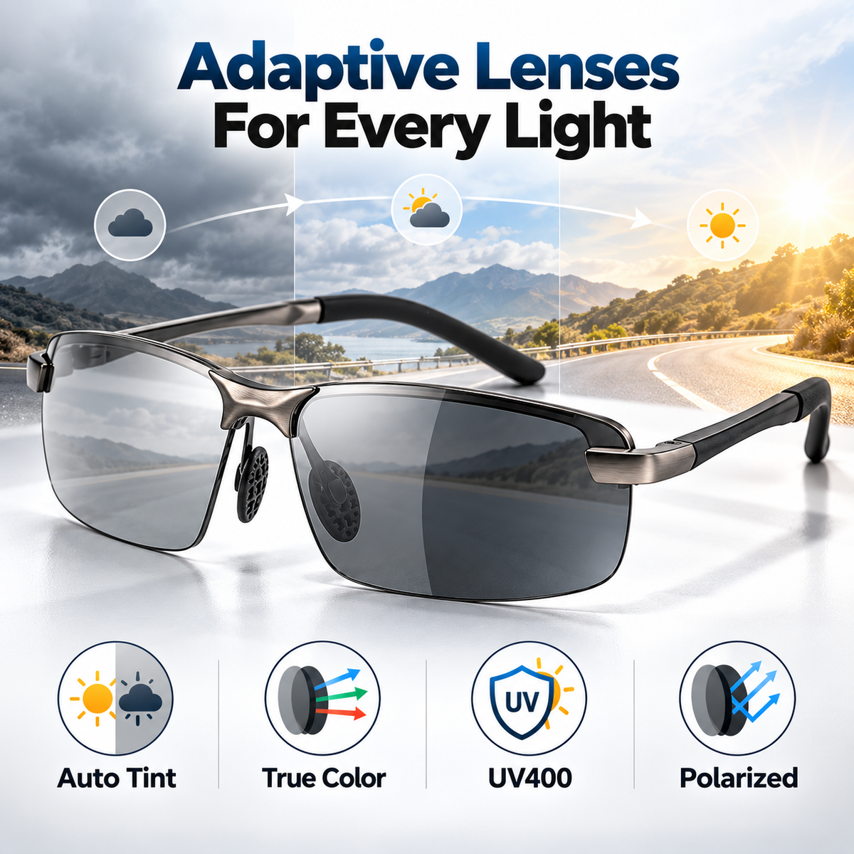 HD Polarized Photochromic Sunglasses UV400 Protection