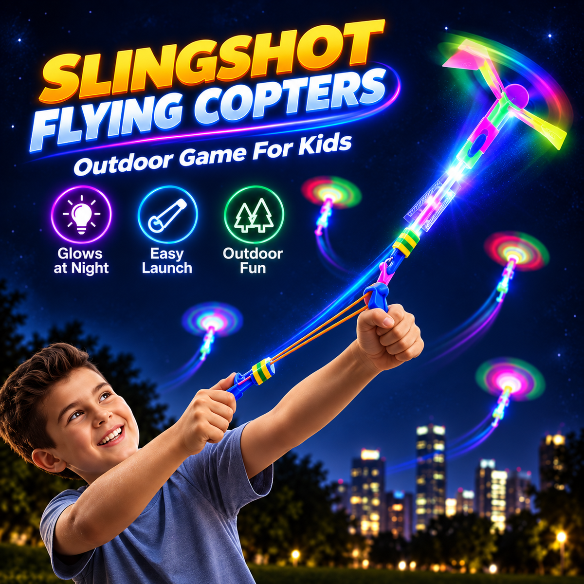 Slingshot Flying Copters Outdoor Game For Kids