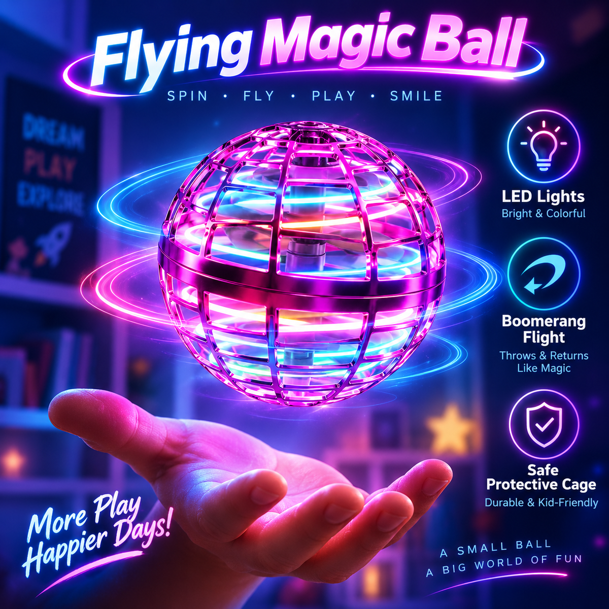 Magic Flying Hover Ball with RGB Lights For Kids