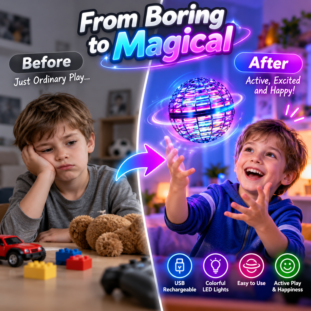 Magic Flying Hover Ball with RGB Lights For Kids