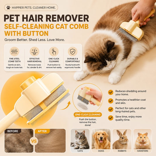 🐾  Pet Hair Remover Self-Cleaning Cat Comb/Brush with Button
