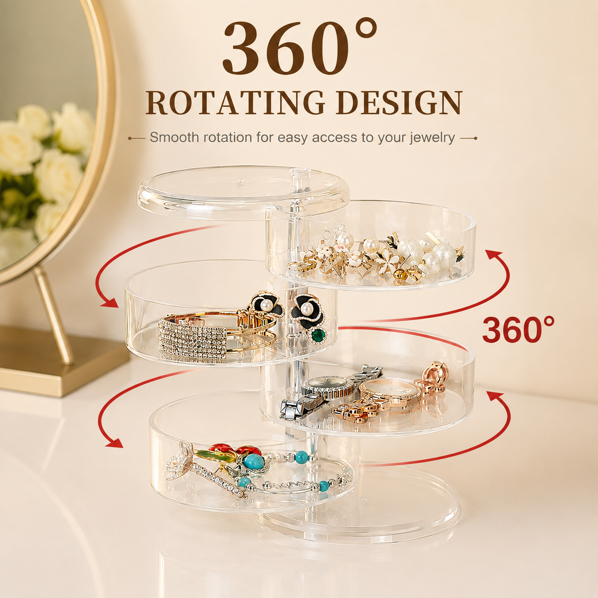 360° Rotating Transparent Glass Jewelry Organizer