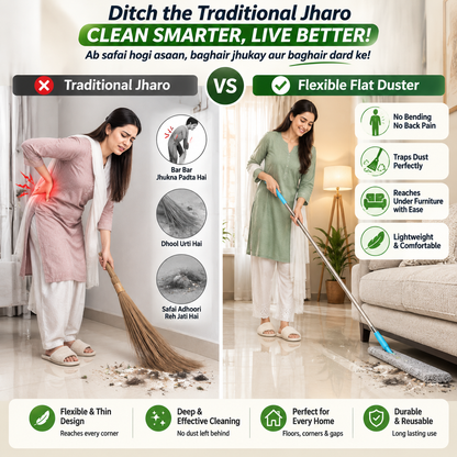 Flexible Microfiber Duster with Long Handle - Easy Sweep Cleaning Mop