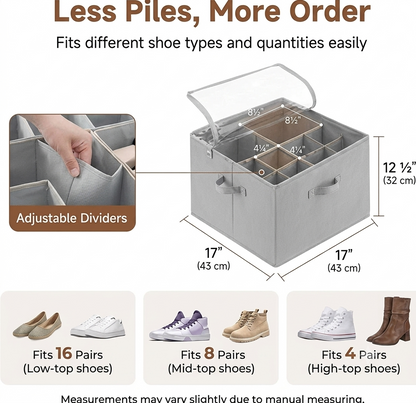 Foldable Shoe Organizer for Closet with Adjustable Dividers