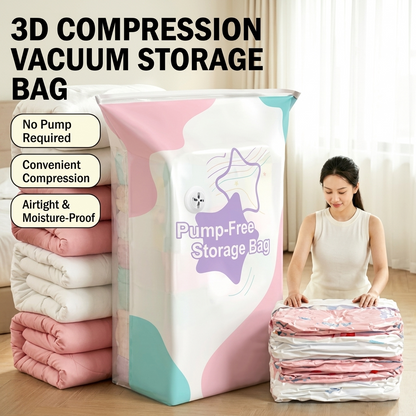 No-Pump 3D Vacuum Storage Bags for Clothes, Comforters and Blankets
