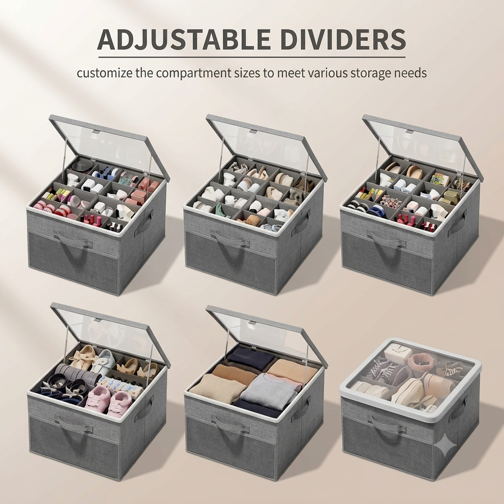 Foldable Shoe Organizer for Closet with Adjustable Dividers