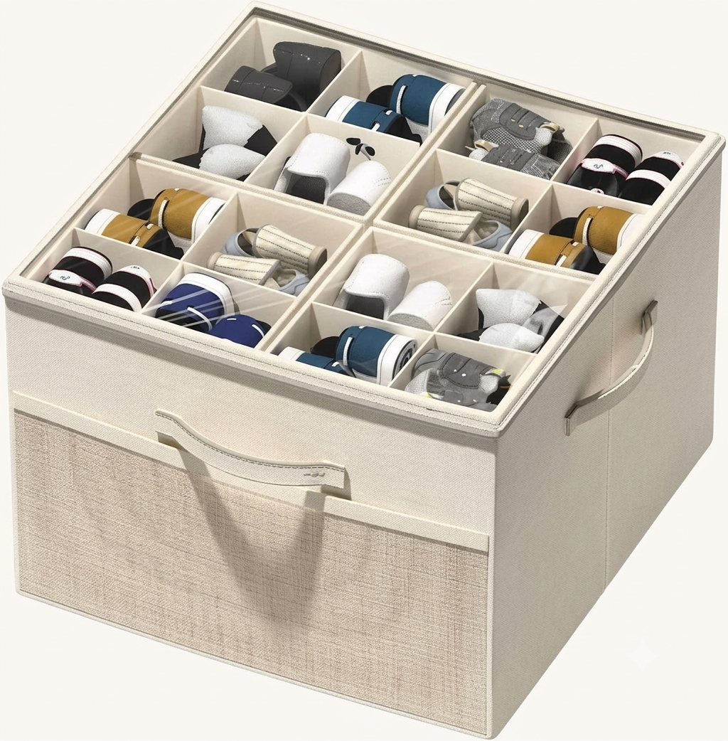 Foldable Shoe Organizer for Closet with Adjustable Dividers