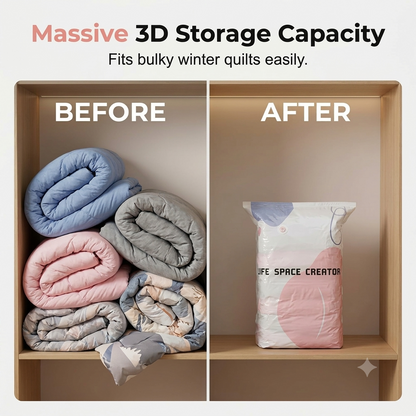 No-Pump 3D Vacuum Storage Bags for Clothes, Comforters and Blankets