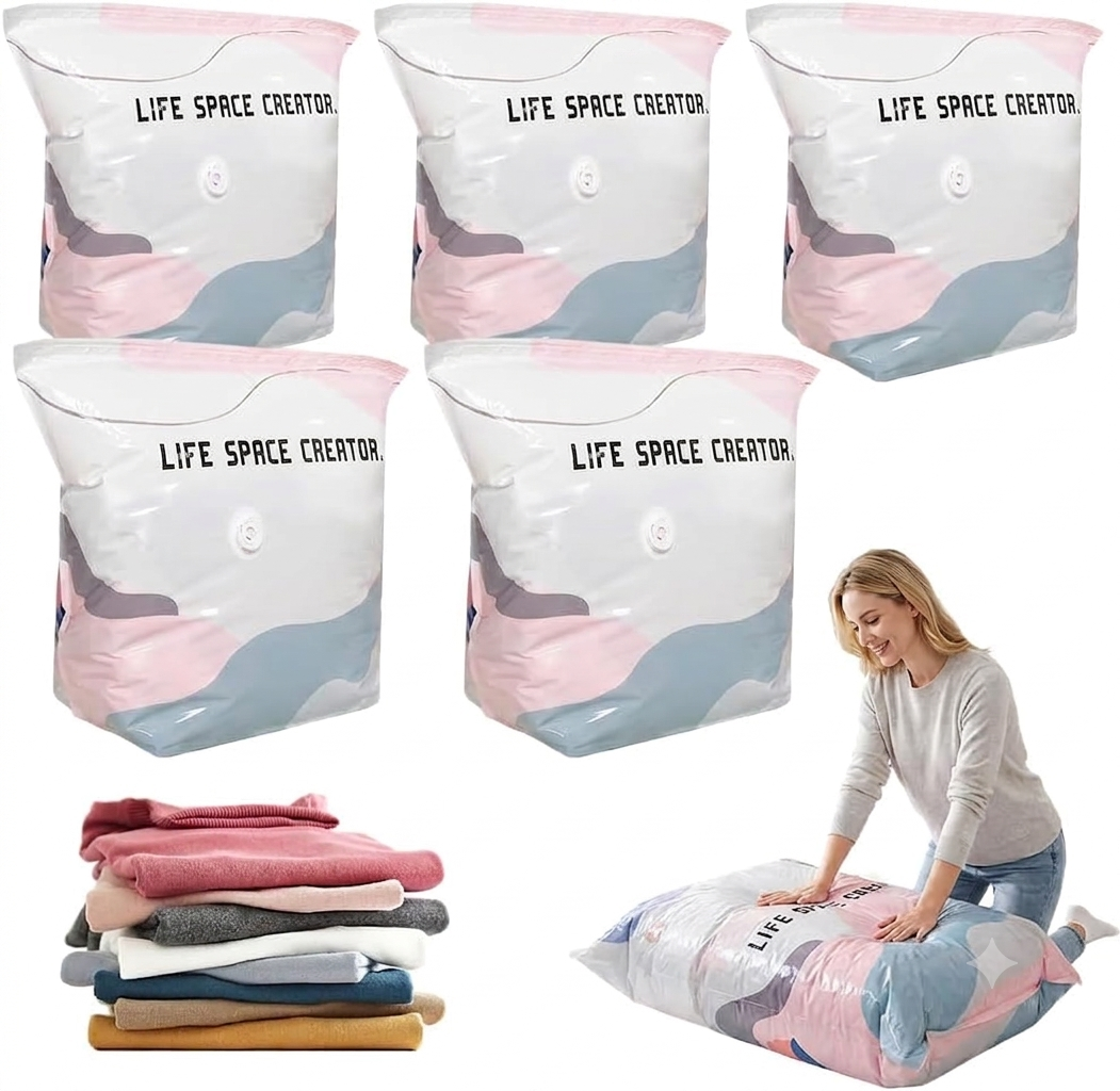 No-Pump 3D Vacuum Storage Bags for Clothes, Comforters and Blankets