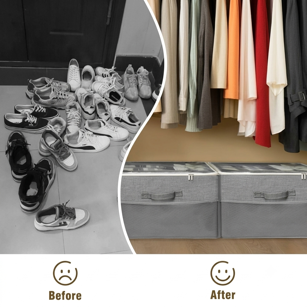 Foldable Shoe Organizer for Closet with Adjustable Dividers