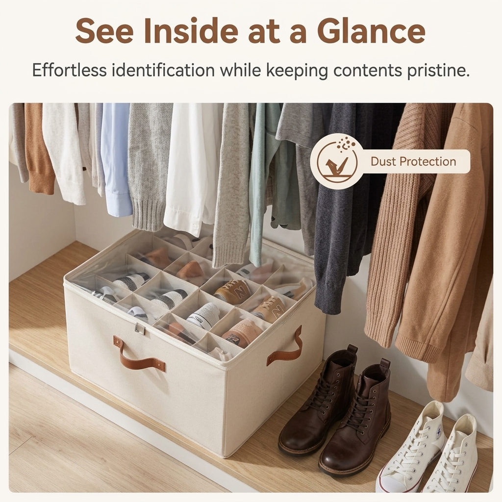 Foldable Shoe Organizer for Closet with Adjustable Dividers