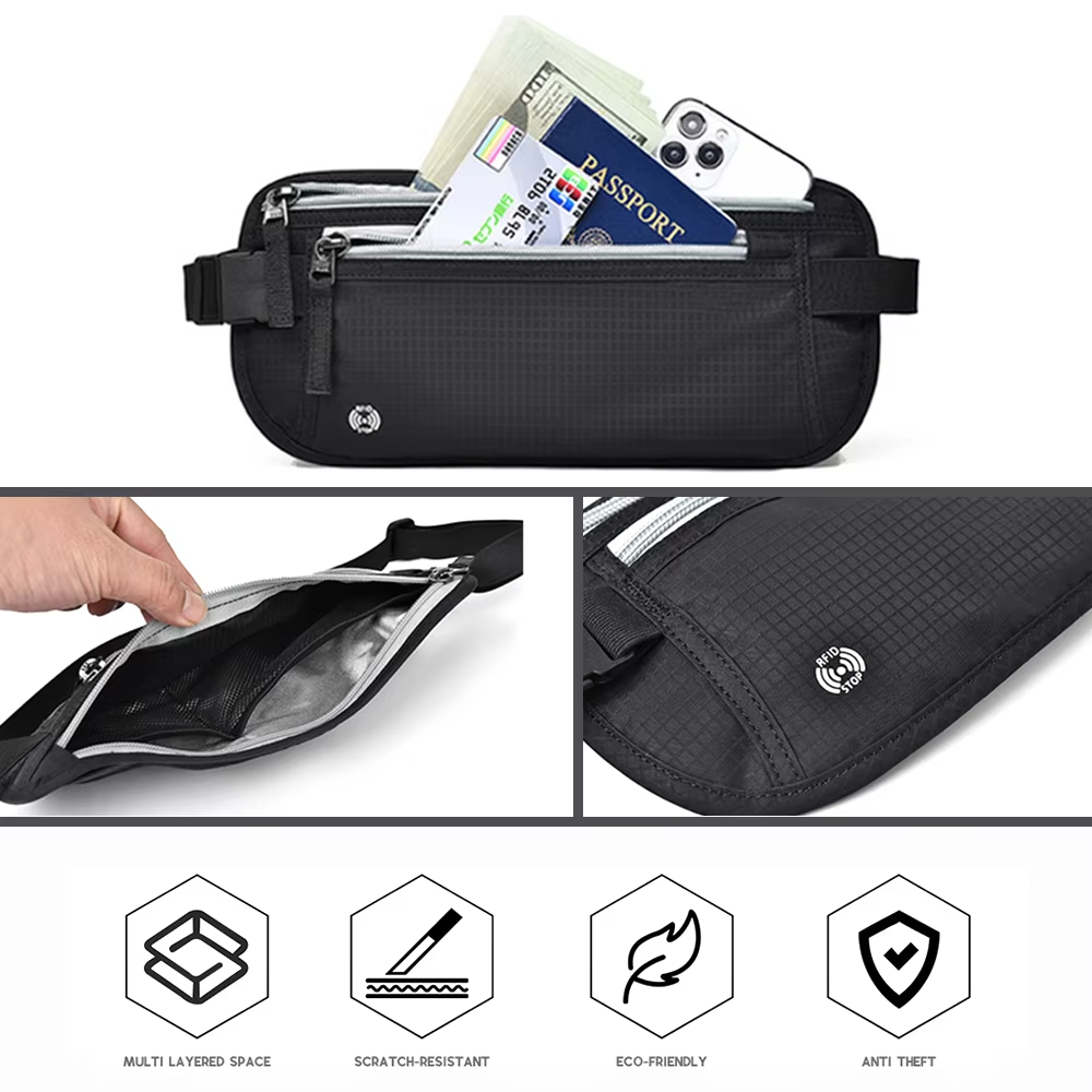 🎒 Unisex Travel Sling Bag - Invisible Waterproof Anti-Theft Waist Bag for Passport, Money & Mobile Phone
