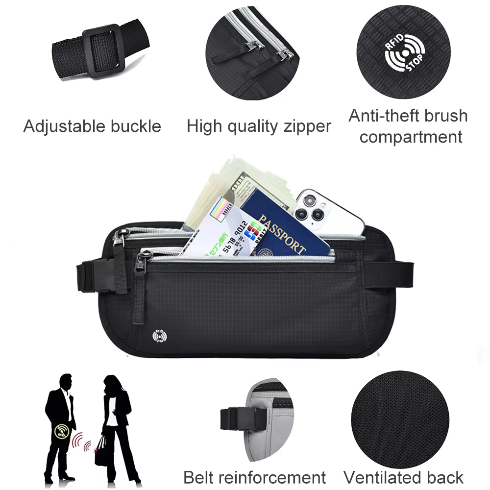 🎒 Unisex Travel Sling Bag - Invisible Waterproof Anti-Theft Waist Bag for Passport, Money & Mobile Phone