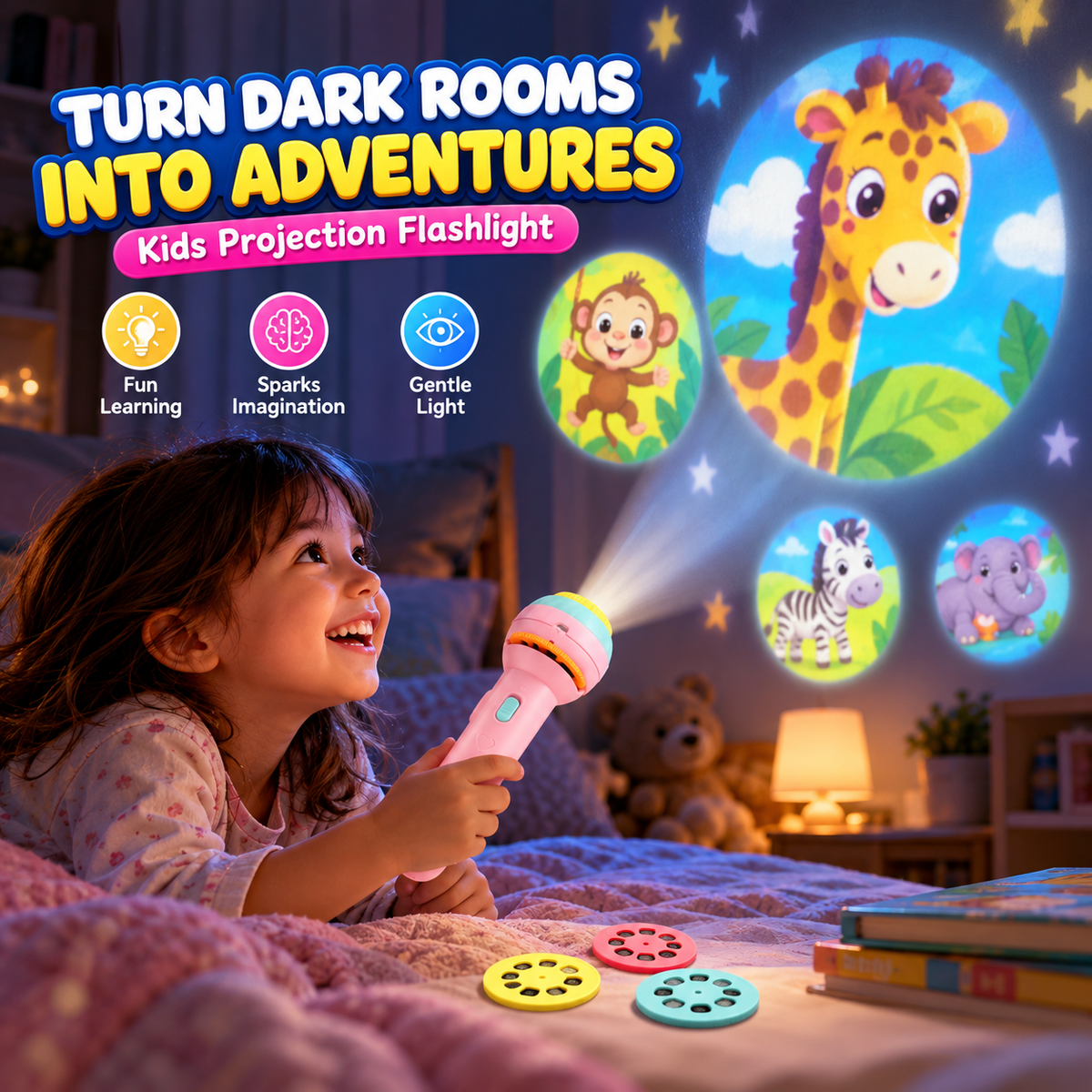 2 in 1 Projector Flashlight For Kids - Imported