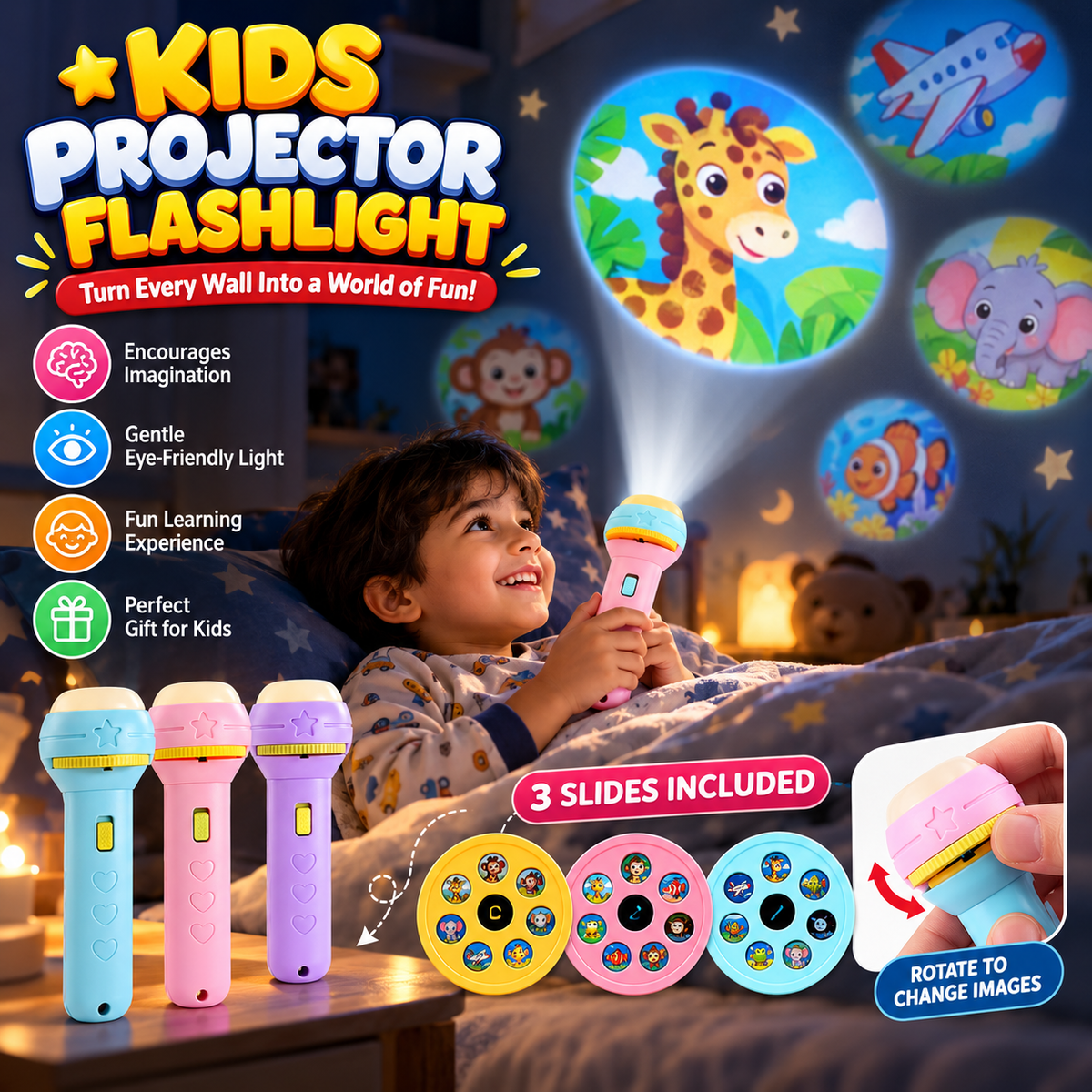 2 in 1 Projector Flashlight For Kids - Imported