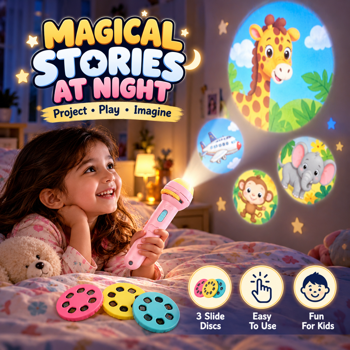 2 in 1 Projector Flashlight For Kids - Imported