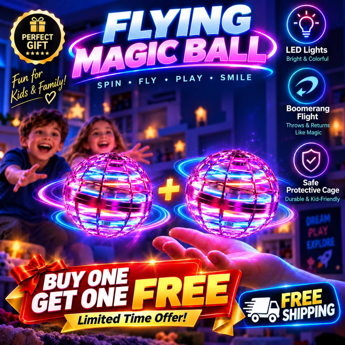 Magic Flying Hover Ball with RGB Lights - For Kids