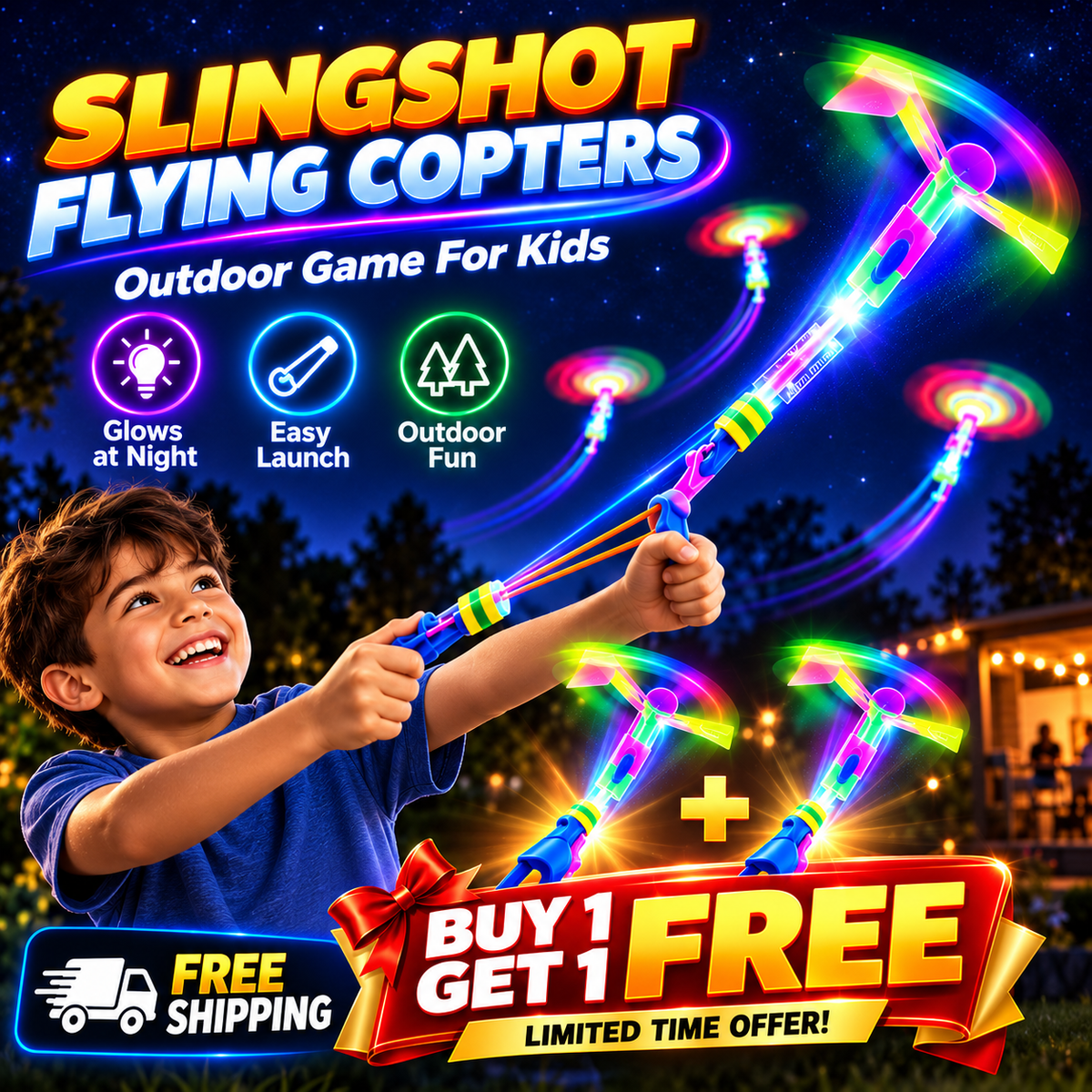 Slingshot Flying Copters Outdoor Game - For Kids