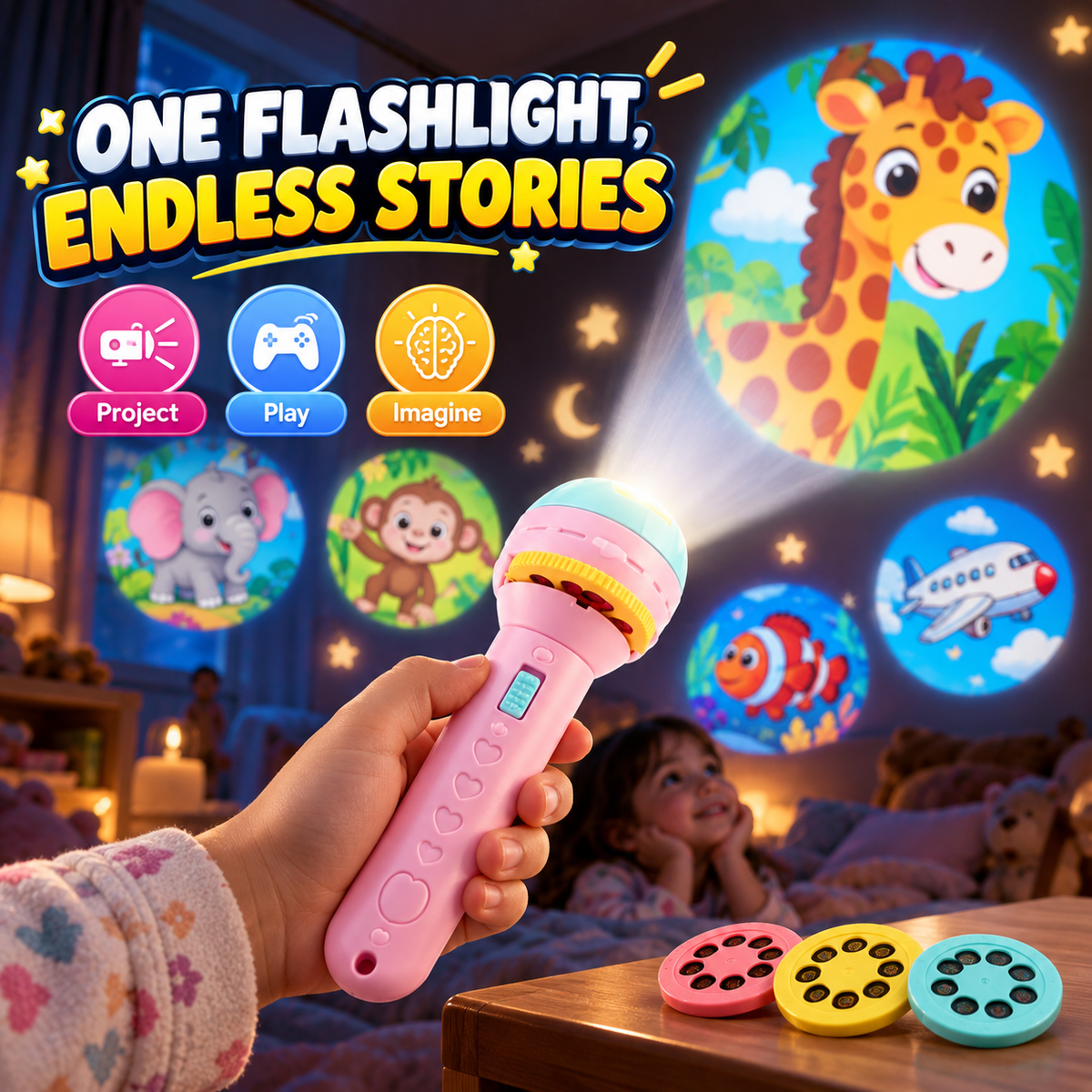 2 in 1 Projector Flashlight For Kids - Imported