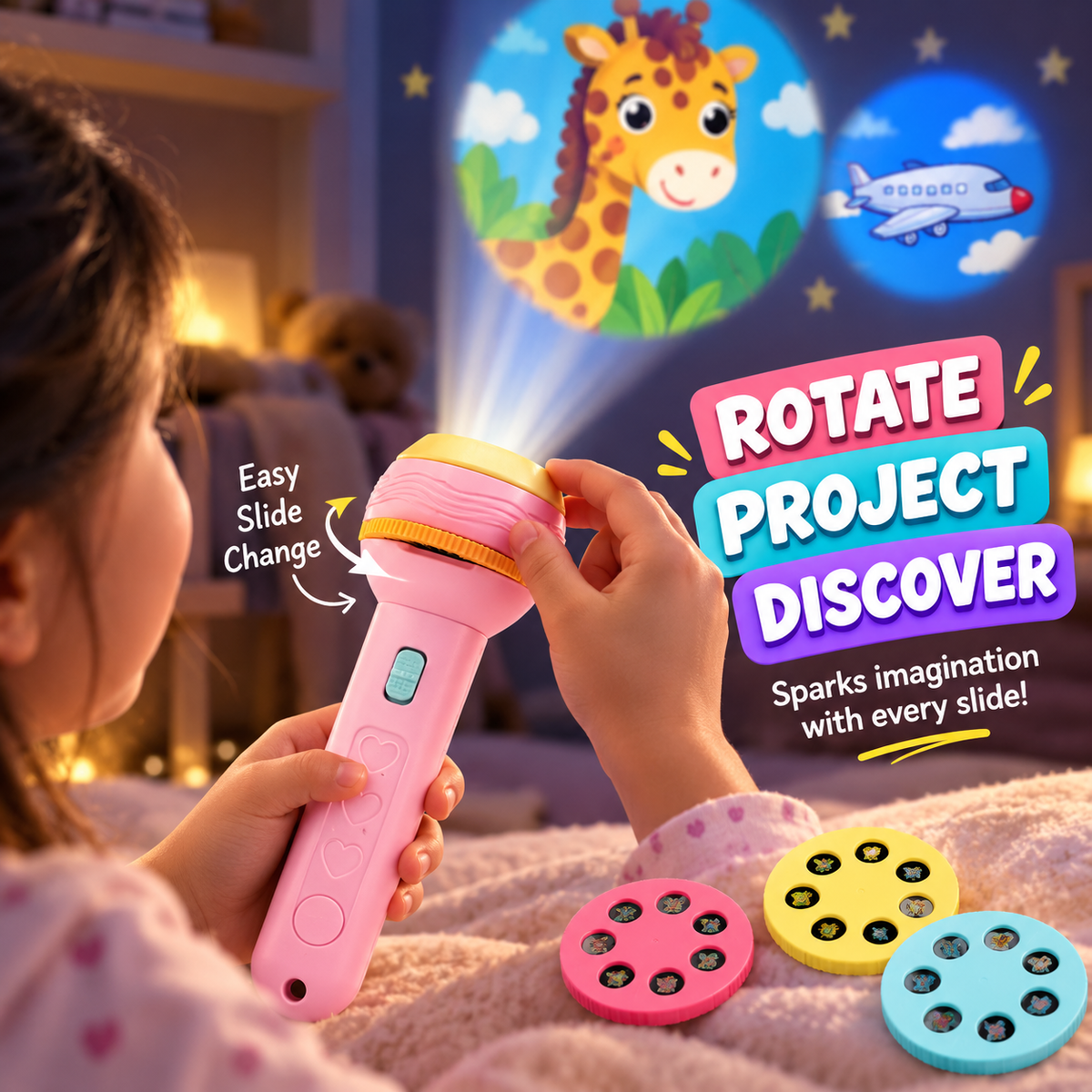 2 in 1 Projector Flashlight For Kids - Imported
