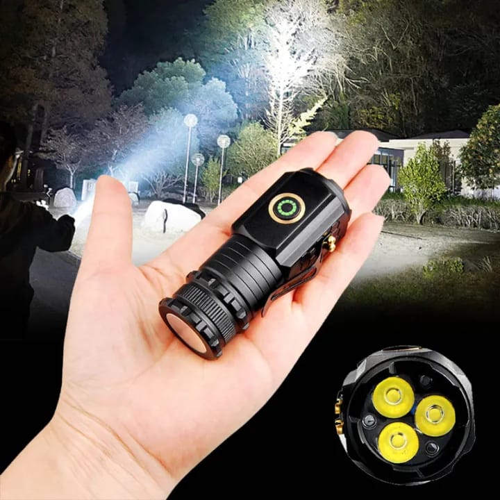 Three-Eyed Monster Ultra-Bright Mini Flashlight Rechargeable Torch (6 Light Modes + Lighter)